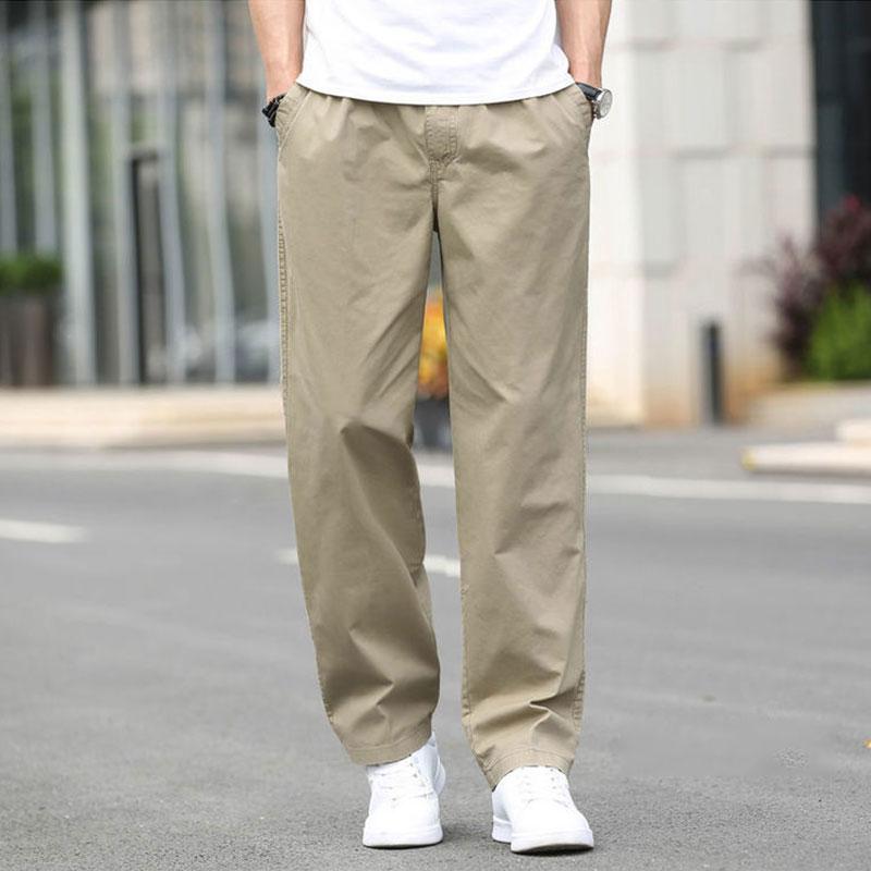 Мужские повседневные хлопковые брюки-карго, мужские свободные прямые брюки, эластичные рабочие брюки, подходящие прямые брюки для бега, JoomZL