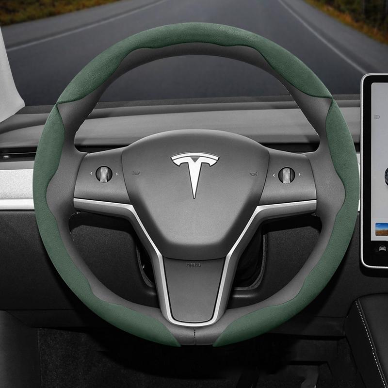 Подходит для Tesla Нескользящая Пряжка Сегментированная Замшевая Накладка на Руль Подходит для Модели 3 Highland 2024 Y X S Juniper Cybertruck Аксессуары