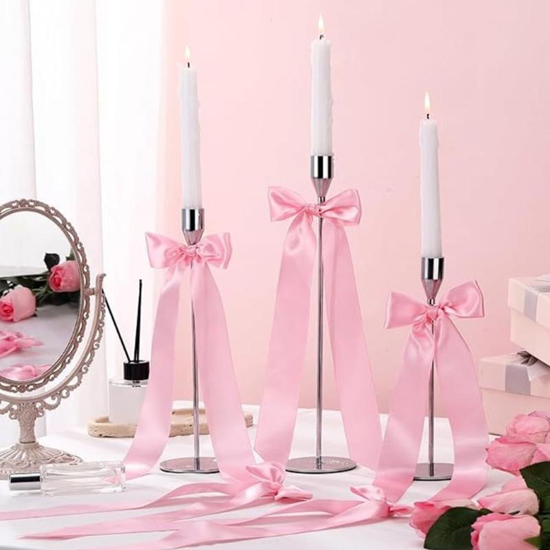 12Pcs Adhesive Ribbon Bowknot Candlestick Bowknot Ornament For Candle Holder Wedding Bridals Shower Decoration Wrapping