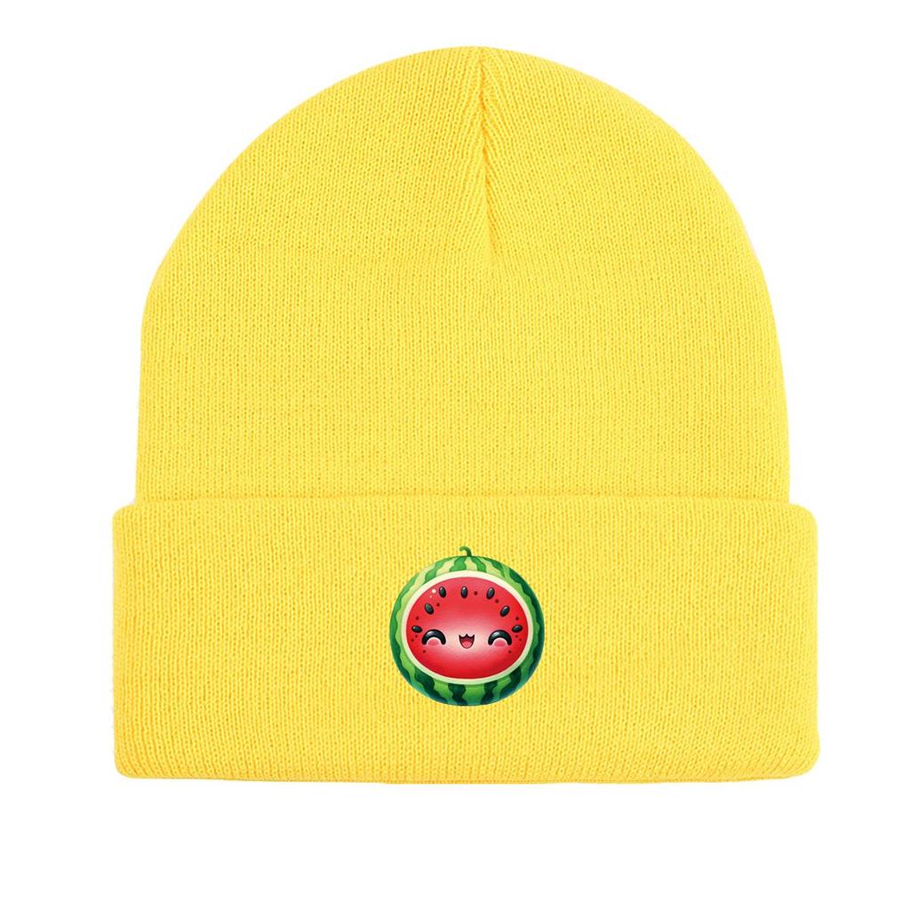 Cartoon Watermelon Winter Knitted Hat Beanie, Fruit Skull Cap Thermal Stretchy Sporting Headwear Knitted Cap Beanie