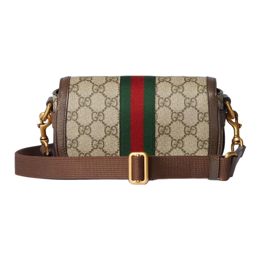 Gucci Мини-сумка через плечо Supreme Double G со съемным регулируемым плечевым ремнем, из канвы и кожи, мужская, бежево-черная 795466-FABIA-9741