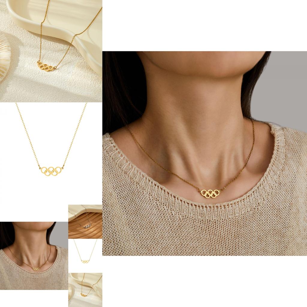 Модное ожерелье-подвеска с пятью кольцами из 18-каратного золота и серебра из титановой стали для шикарной повседневной носки
