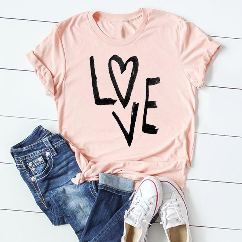 (Азиатский размер)Женская футболка с принтом, летняя модная футболка с надписью Love, милый топ с коротким рукавом, модная футболка, одежда, повседневная женская футболка с графическим рисунком