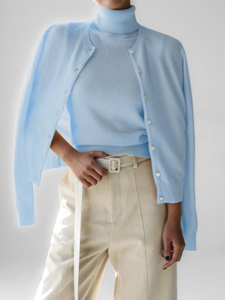 Blubelle Женский Новый Осенний Водолазка Без Рукавов Топ-Майка Мягкий Трикотаж Кардиган-Свитер на Пуговицах Модные Комплекты