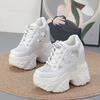 Fashion 13CM Air Mesh Synthetic Microfiber Leather Bling Vulcanize Hollow Summer Chunky Sneakers Platform Wedge Flats Women Shoes