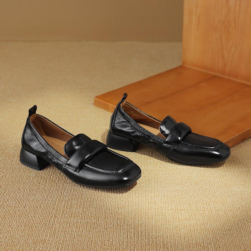 Krazing Pot Весенние туфли на низком каблуке из коровьей кожи с квадратным носком, лоферы без шнуровки, броги, женские туфли-лодочки для отдыха