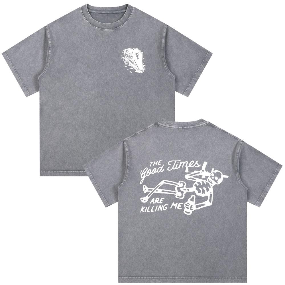 Vintage Washed Forward Observations Group Skeleton Fog T-shirts Men's Women Clothing Fashion Oversized Casual T Shirt Streetwear