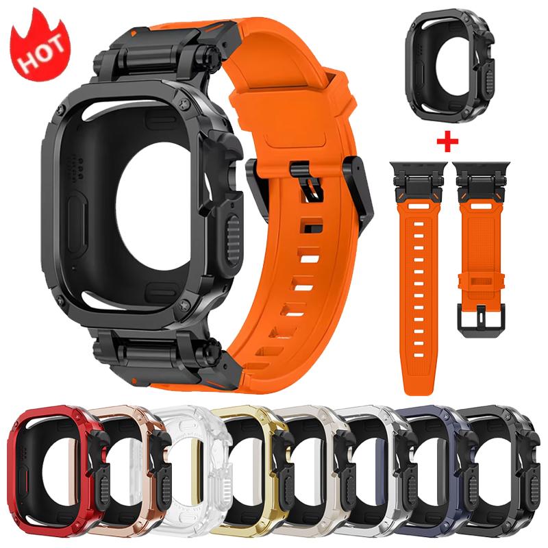 Силиконовый ремешок + чехол из ТПУ для Apple Watch Ultra2 10 46 мм 49 мм 44 мм 45 мм, защитный чехол-браслет для IWatch Series 9 8 7 6 SE