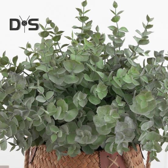 Искусственный эвкалипт со стеблем 7 вилок Не увядает без полива Реквизит для фотографий Реалистичные многоразовые пластиковые искусственные зеленые растения Товары для украшения дома