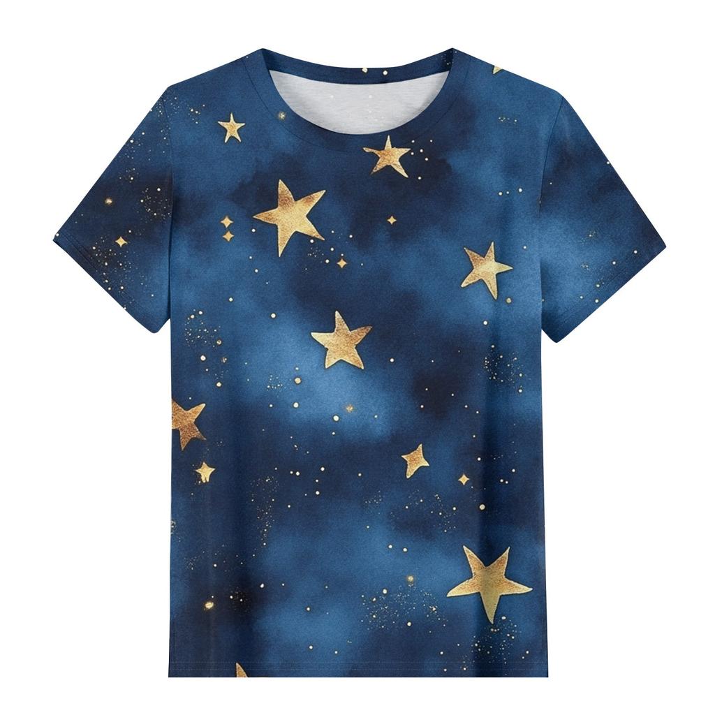 Женская мода Sky Print модная универсальная облегающая футболка с коротким рукавом