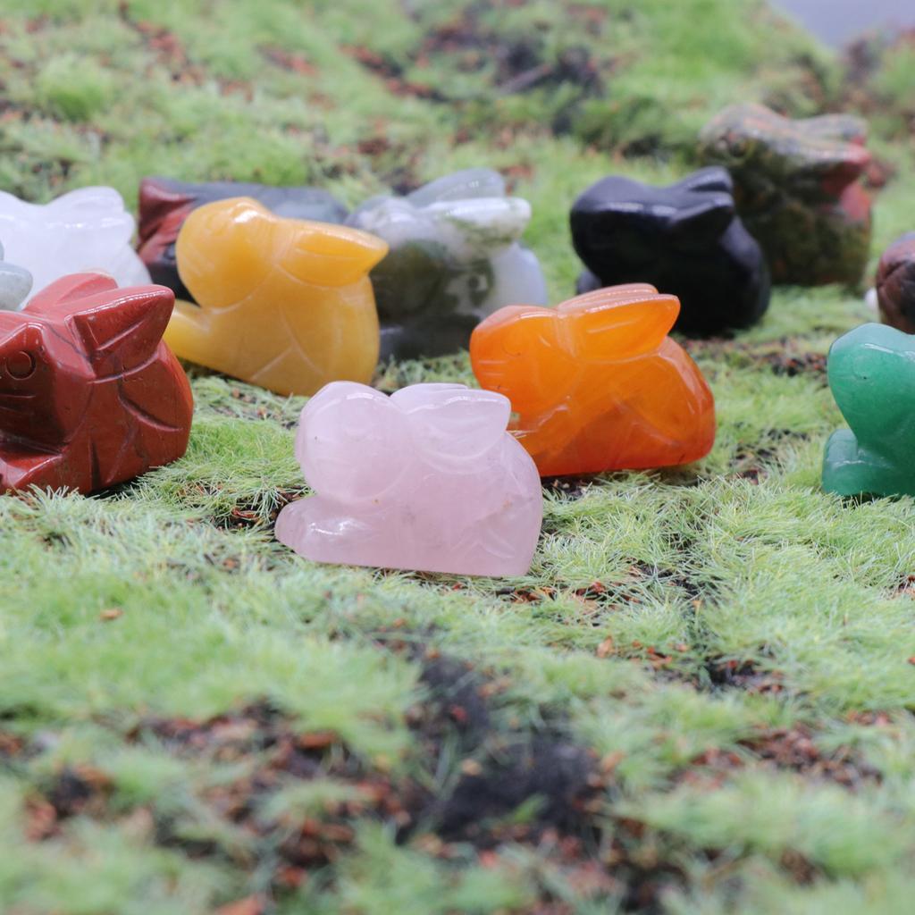 Статуя кролика из натуральных камней, резные фигурки животных, целебные кристаллы, декор для комнаты, драгоценный камень, брелок для рукоделия