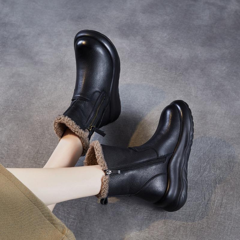 Снежные ботинки нового стиля для женщин - Обувь на флисовой подкладке, Обувь на толстой подошве, Обувь на хлопковой подкладке, Ботинки до середины голени
