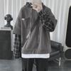 Men's Hooded Velvet Sweatshirt: 2022 Fashion, Color-Blocked, Thickened for Autumn/Winter.