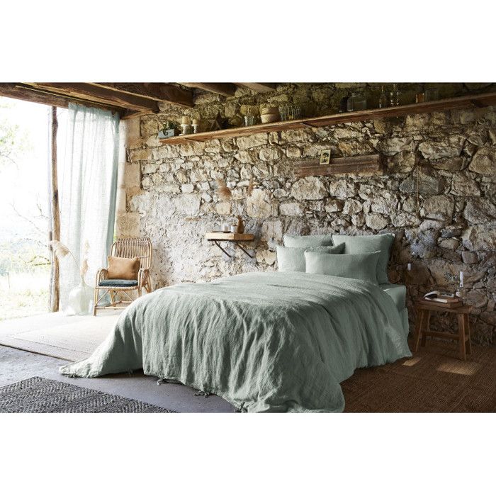 Drap housse "Soline" toutes dimensions Lin lavé - 90x190 - Eucalyptus