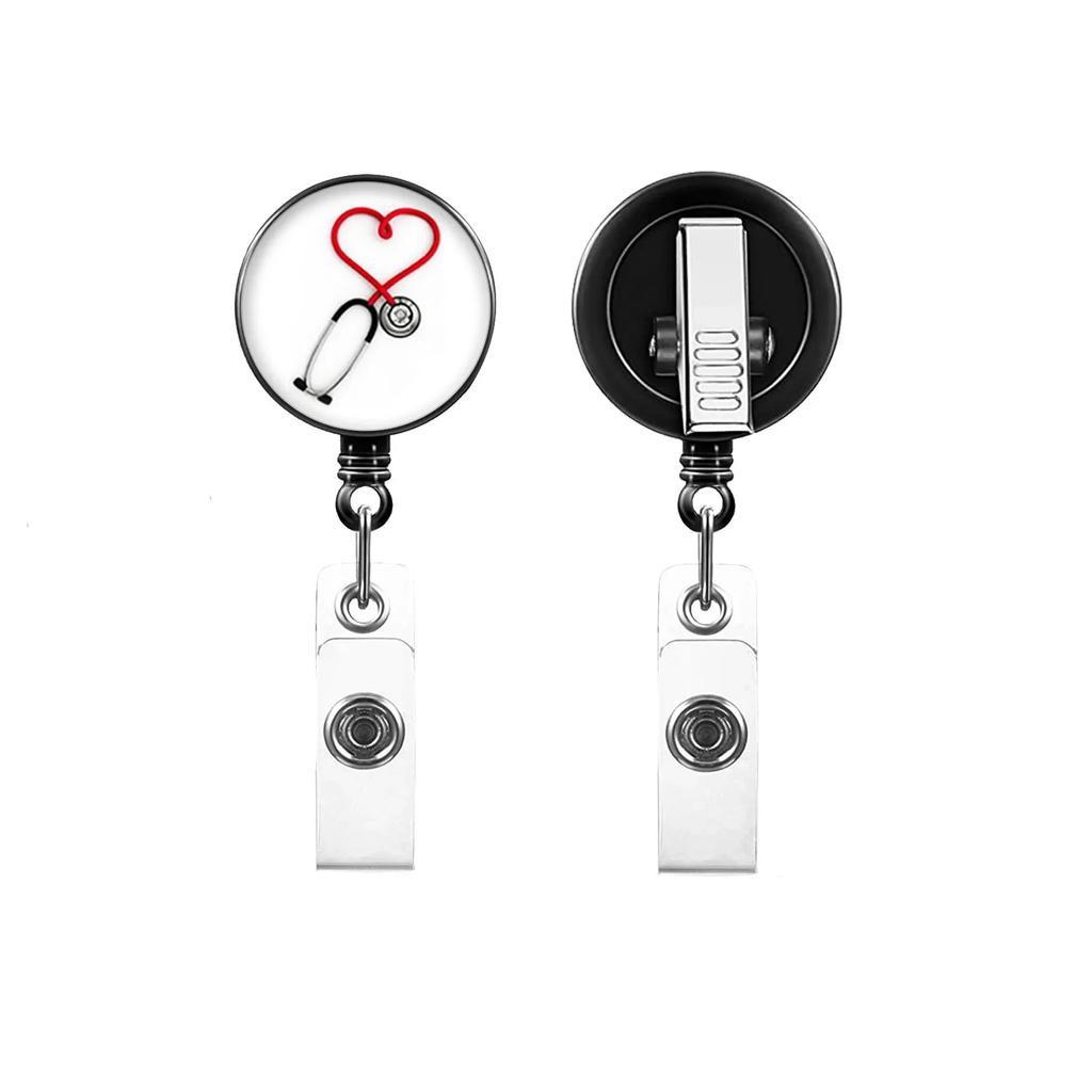 Розовый стетоскоп «Любовь», легко вытаскиваемый зажим для бейджа Porta Credencial, значок медсестры, катушка, ремешки, держатель для бейджа, выдвижной брелок