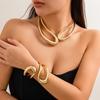 Exaggerated Geometric U Shaped Twisted Metal Choker Necklace Bracelet Women 2024 Trendy Cool Double-layered Open Necklace Bangle Jewelry Accessories