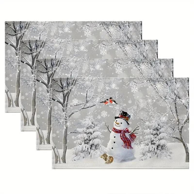 Temu Cross-Border Christmas Cotton Linen Table Matsers Kitchen Decor Plaid Printing Heat Resistant Waterproof Table Utensils Mats