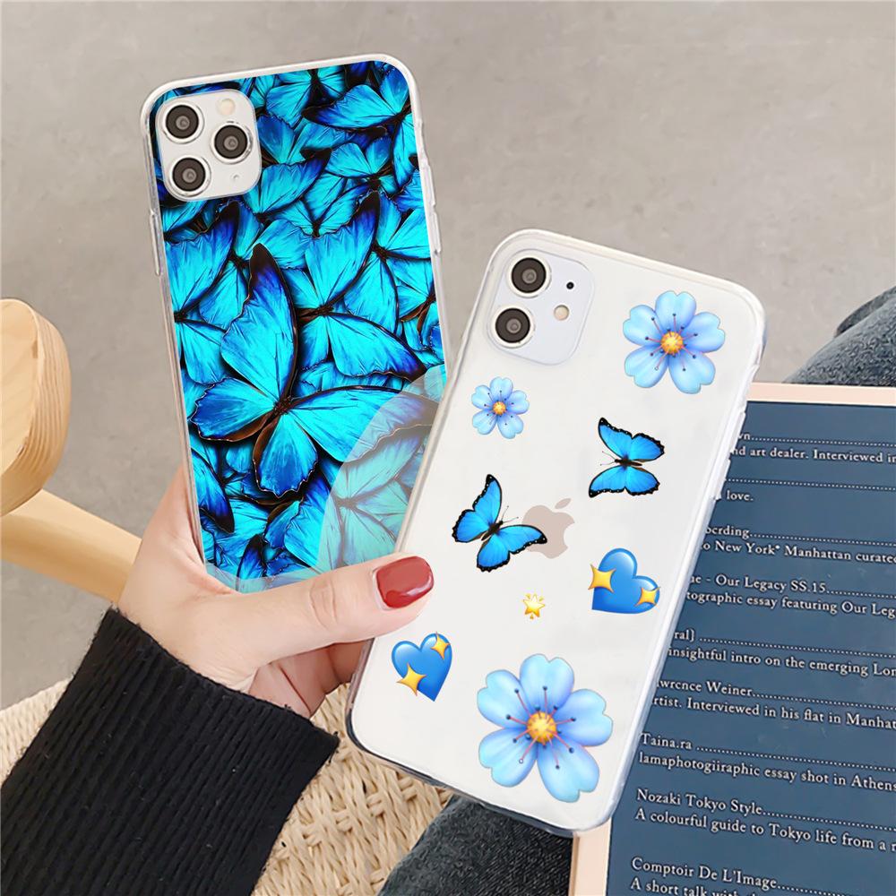 Прозрачный чехол TPU с синей бабочкой для Apple iPhone 14 Pro Max