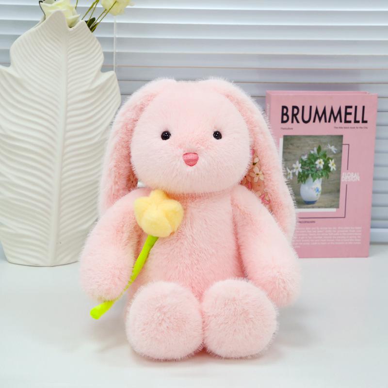Милая кукла-кролик с цветком, плюшевая игрушка «Кролик Роза» с длинными ушами, тряпичная кукла, подарок на День защиты детей, день рождения