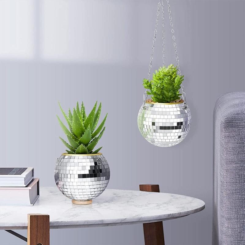 Disco Ball Planter Gardening Creative Hanging Basket Mirror Ball Flower Pot Disco Flower Pot