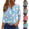 Жен. Футболка С принтом Пуговицы Рукав 3/4 Повседневные Выходные Мода Классический Классический V-образный вырез Обычный Верх