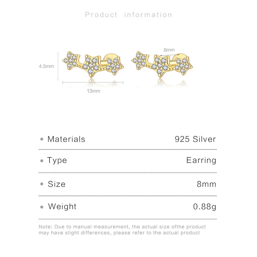 ANDYWEN Серьги-гвоздики с тремя звездами из стерлингового серебра 925 пробы, роскошные ювелирные изделия для пирсинга, 2023, свадебные украшения