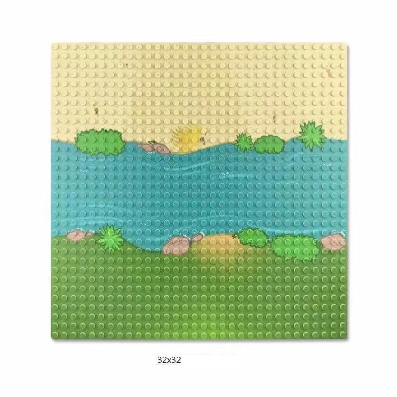 32X32 Dots Building Block Base Plate 25.5X25.5Cm Grassland River,Tropical Treehouse & City Road Street Scenery Bricks Toys