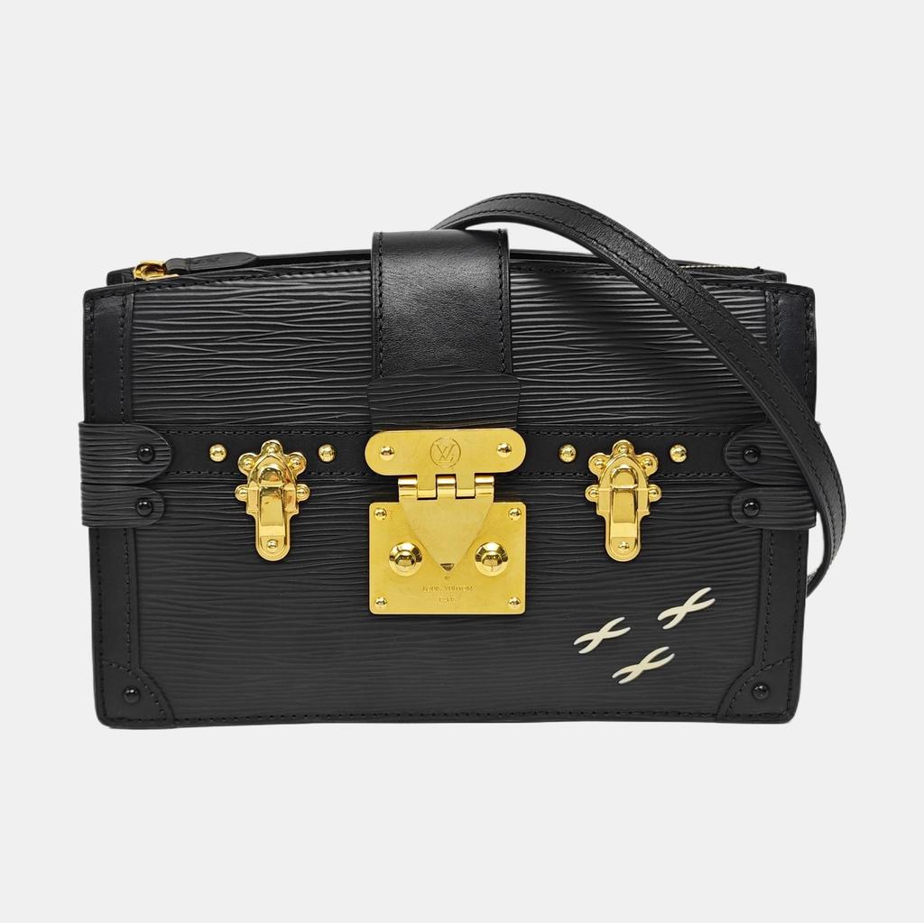 [Pre-Owned] Trunk Clutch Soft Box Water Ripple Leather Crossbody Shoulder Bag - Very Good #TJPCQ6