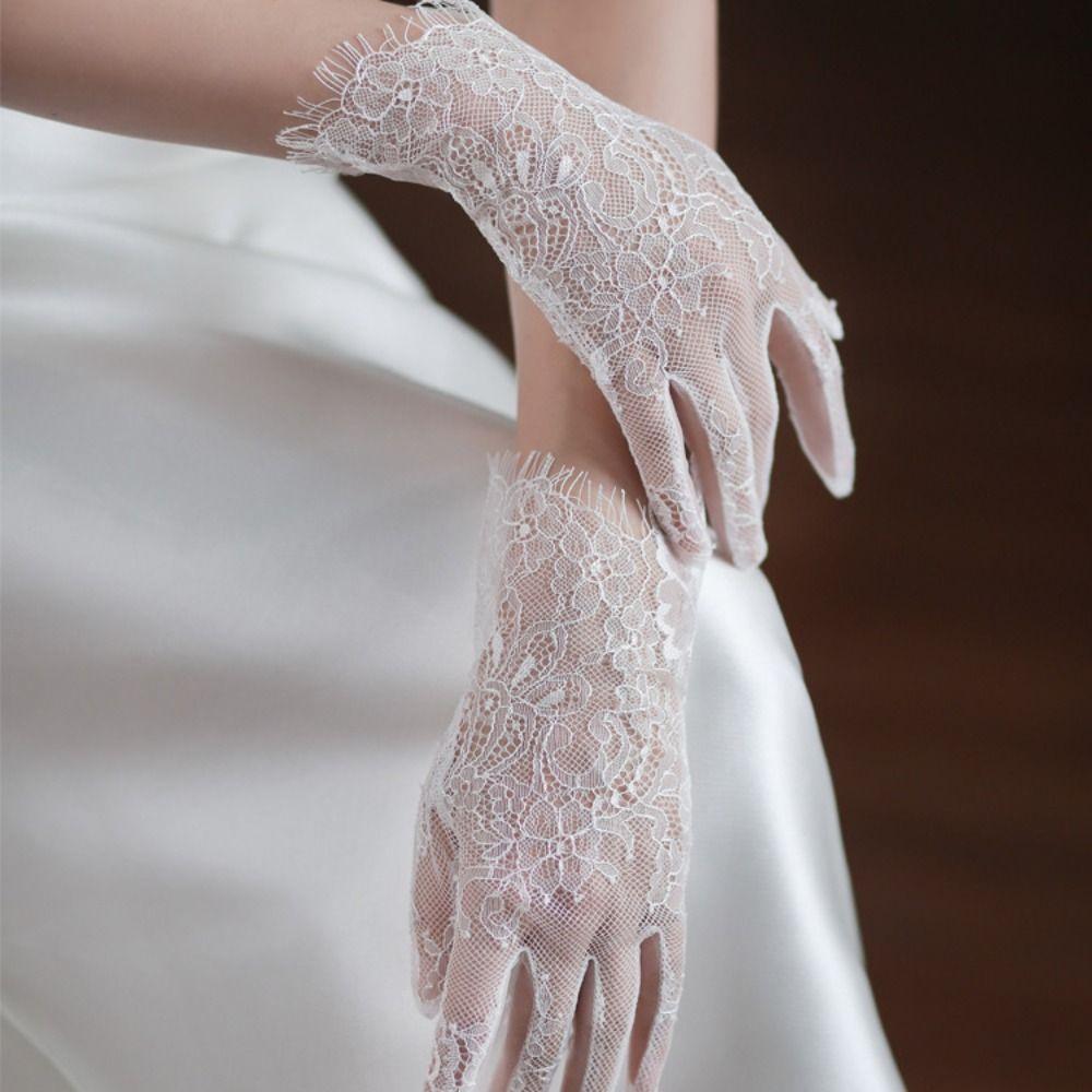 Банкетное сетчатое вечернее платье, короткие перчатки, свадебные митенки, кружевные длинные перчатки, праздничные свадебные сетчатые перчатки