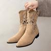 Fashion New Women's Luxury Western Cowboy Boots Embroidered Hollow Women's Thick Heel Knight Boots Retro Casual Ancient Short Boots