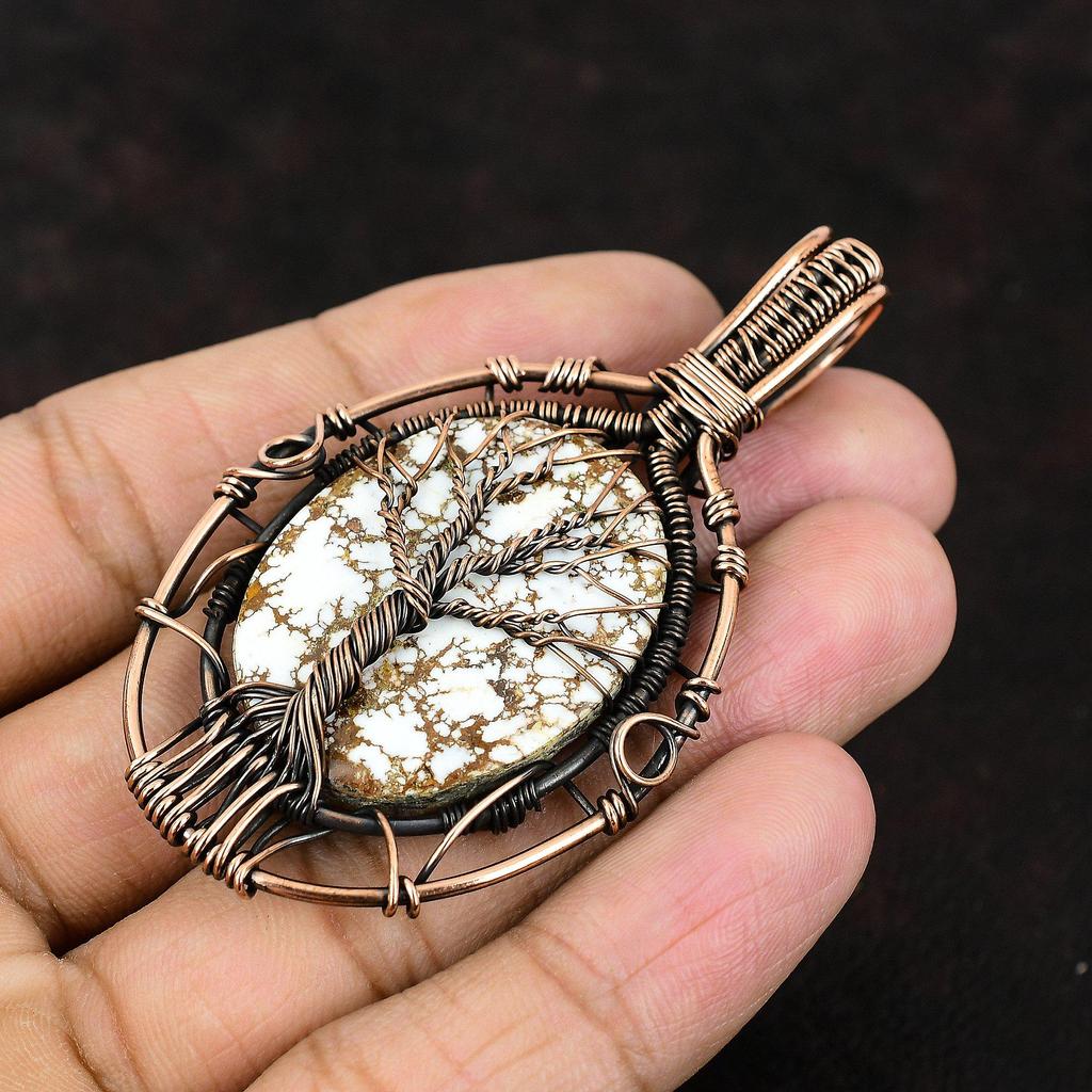 Tree Of Life Wild Horse Magnesite Pendant Gemstone Copper Wire Wrapped Pendant Handmade Designer Jewelry Gift For Wife Tree Of Life Jewelry