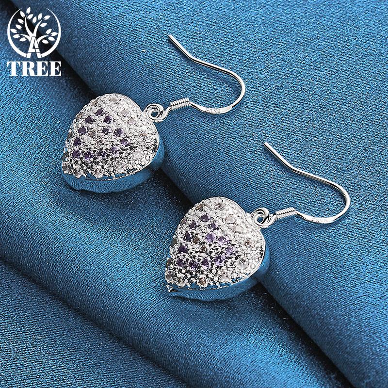 Ювелирные изделия из стерлингового серебра 925 пробы с фиолетовым цирконом в форме сердца AAA