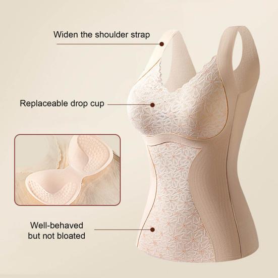 Женский бесшовный жилет с нагрудными вкладышами, без рукавов, толстый немецкий бархат, термобелье, сохраняющее тепло, эластичный, с V-образным вырезом, кружевной топ, зимняя базовая модель