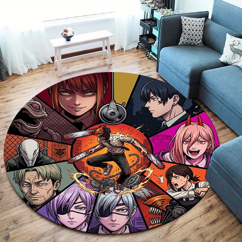 Chainsaw Man Round Area Rug Carpet Rug For Living Room Bedroom Sofa Playroom Decor Nonslip Floor Mat