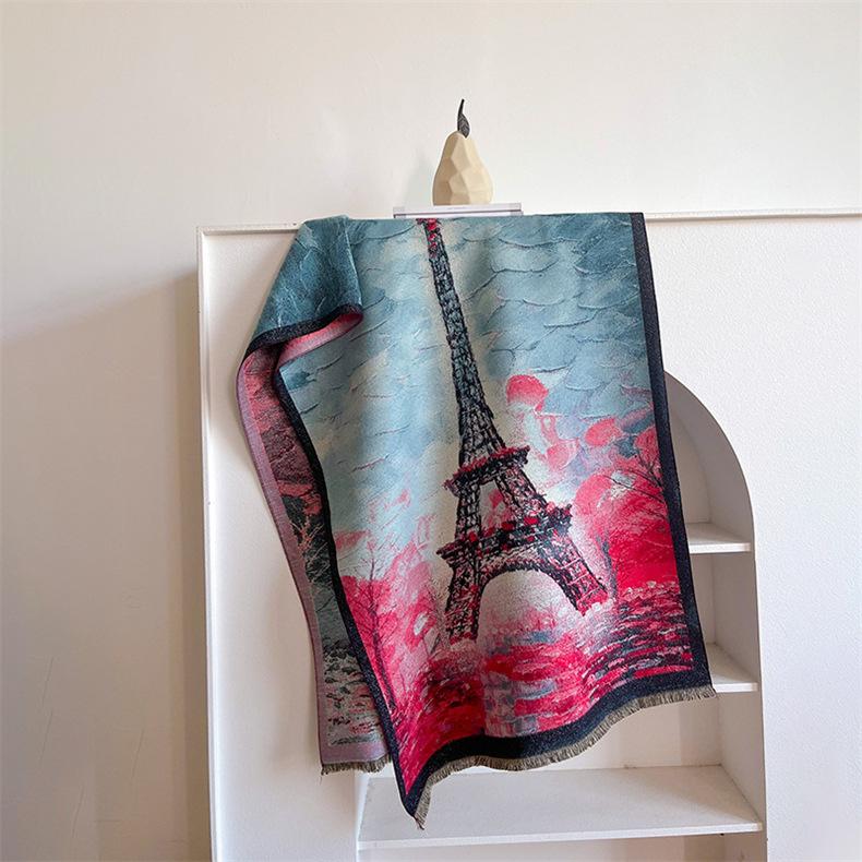 2024 Autumn/Winter New Thickened Warm Double Sided Two Tone Tassel Imitation Cashmere Scarf, High Grade Shawl Neck