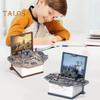 Mini 3D Folding Book Keychain Popping Miniature World Hanging Decoration Tiny Coffee Shop Great Wall Castle Foldable Book Keyring Pendant