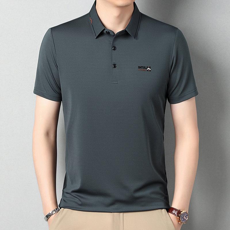 Футболка мужская с отворотом средней длины, тонкий свитер с отворотом, повседневная дышащая рубашка поло с короткими рукавами
