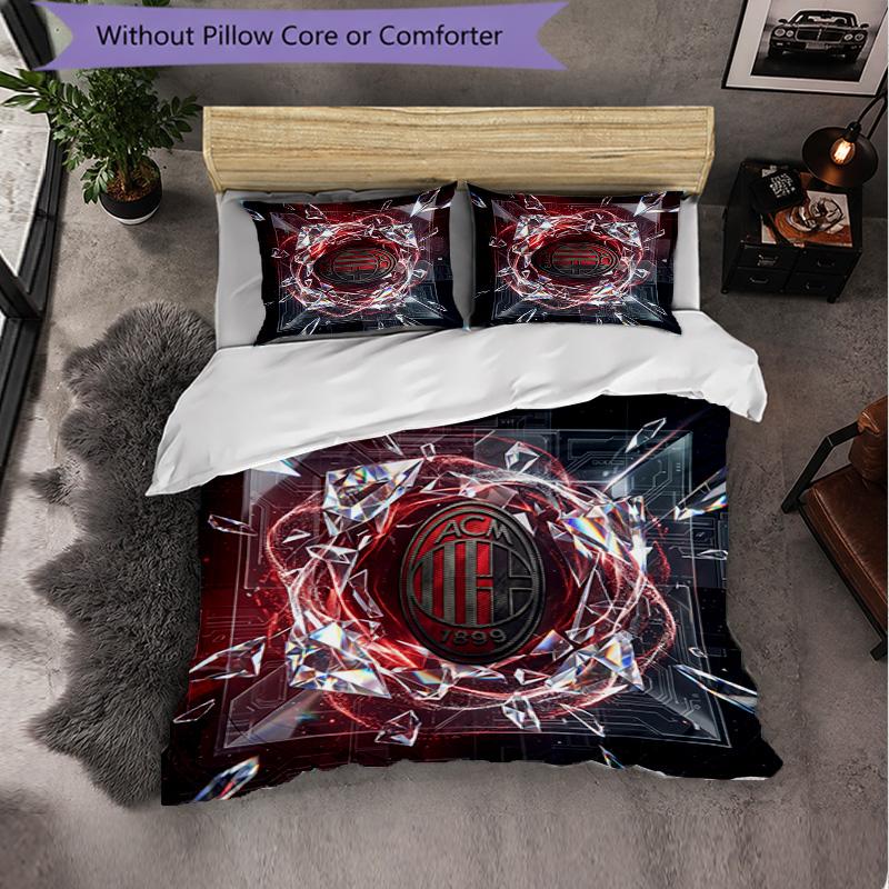 AC Milan Pattern 3 Pieces Bedding Set Soft Microfiber Duvet Cover with Pillow Cases for Bedroom