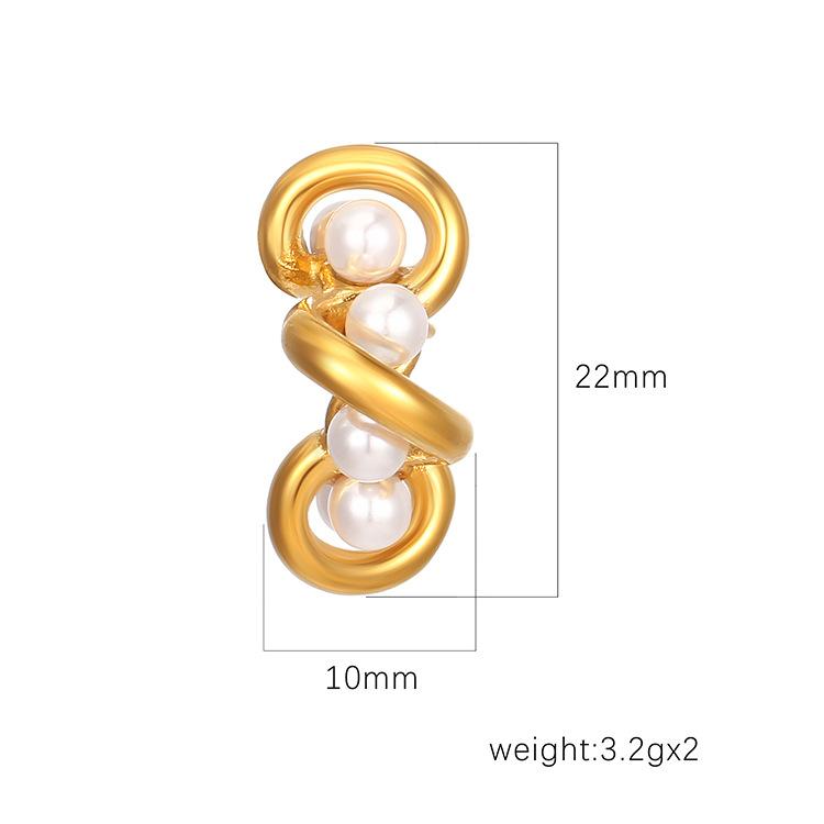 Fashion Irregular Winding Pearl Stainless Steel Earrings Women's Retro Light Luxury Plated 18K Earrings