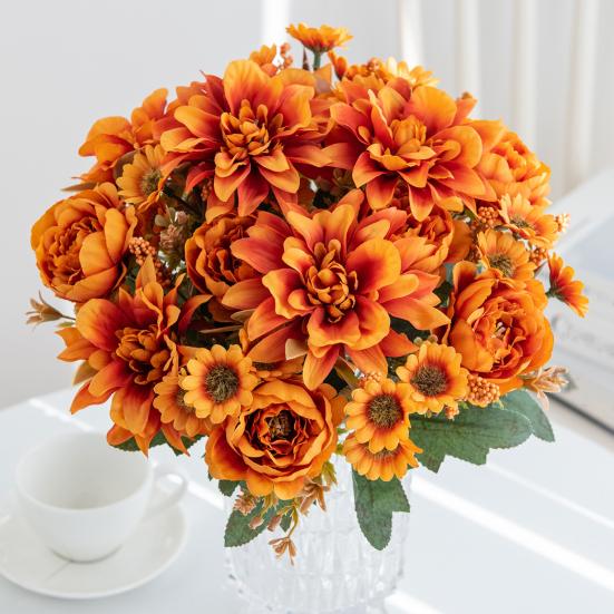 Связка искусственных цветов Искусственный букет из георгин Реалистичные искусственные цветы для цветочной композиции Украшения для свадьбы дома