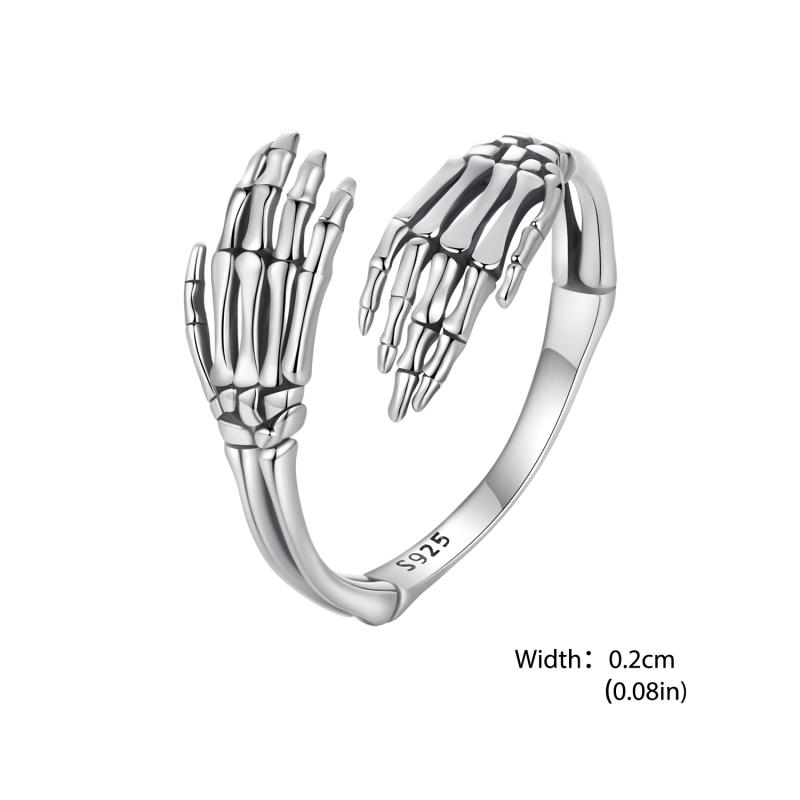 BAMOER 925 пробы стерлингового серебра кольцо для женщин объятия руки ювелирные изделия череп открытое кольцо винтажное окисленное серебро простота кольцо подарок