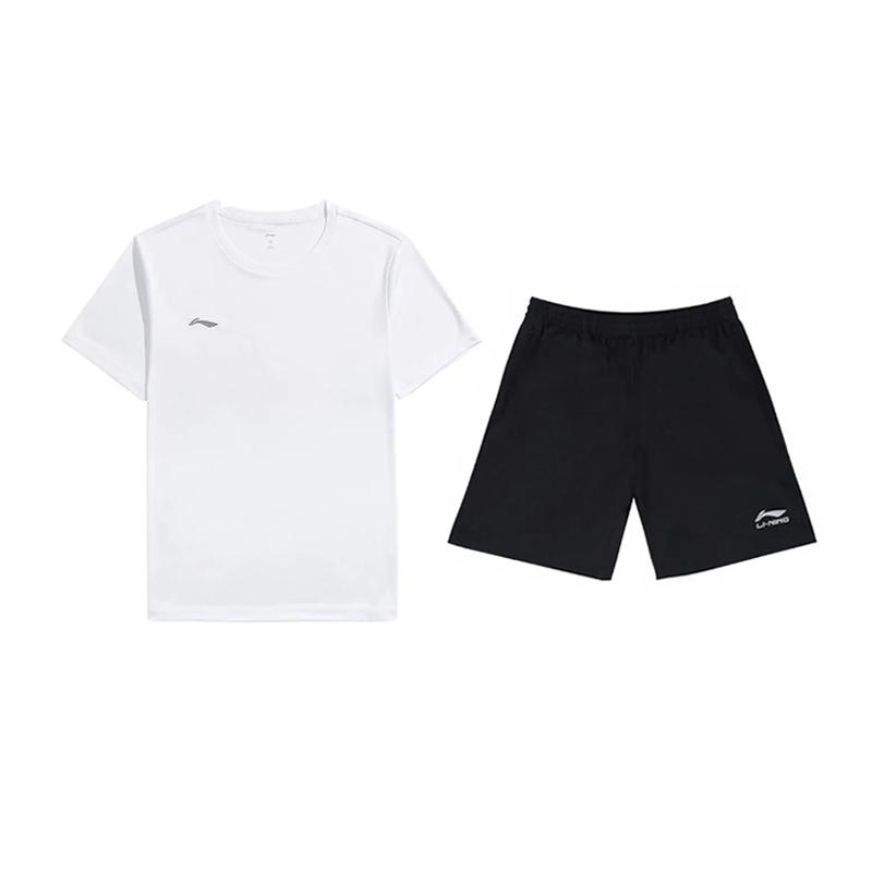 Li-Ning Plain Logo Simple Comfortable Breathable Versatile Crew Neck Pullover Short Sleeve T-Shirt Casual Sports Set Unisex Tops ATSU839-2+YKSV147-2