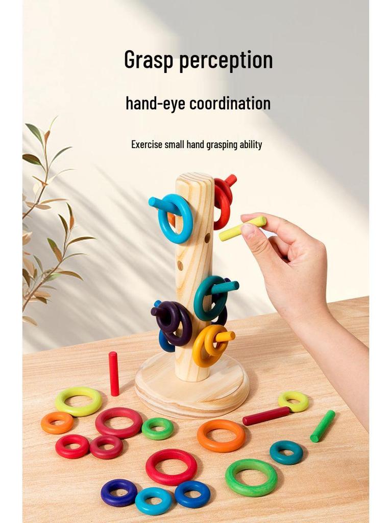 Rainbow Wooden Stacking Rings for Kids - Interlocking Building Blocks with CE Certification