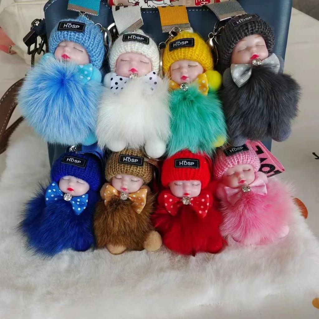 Настоящий мех лисы, кукла для сна, брелок, плюшевый помпон, аксессуар