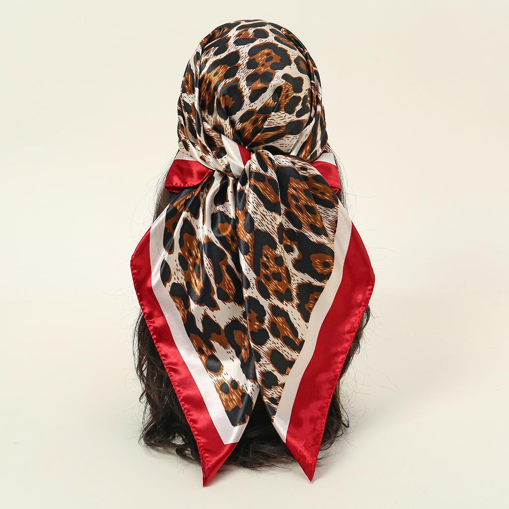 90*90Cm Satin Square Scarf Women Leopard Print Shawl Hair Wrap Silk Feeling Satin Neckerchief Hair Band Classics Leopard Bandana