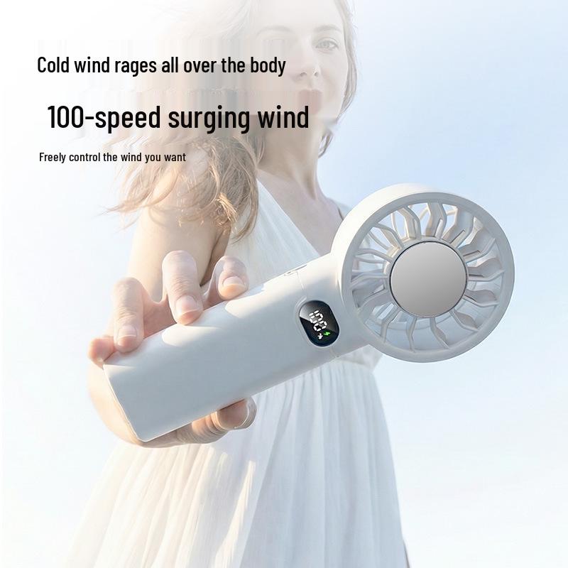 2026 Handheld USB Fan: Portable, 100-Speed, Strong Wind, Ice Pack, Digital Display