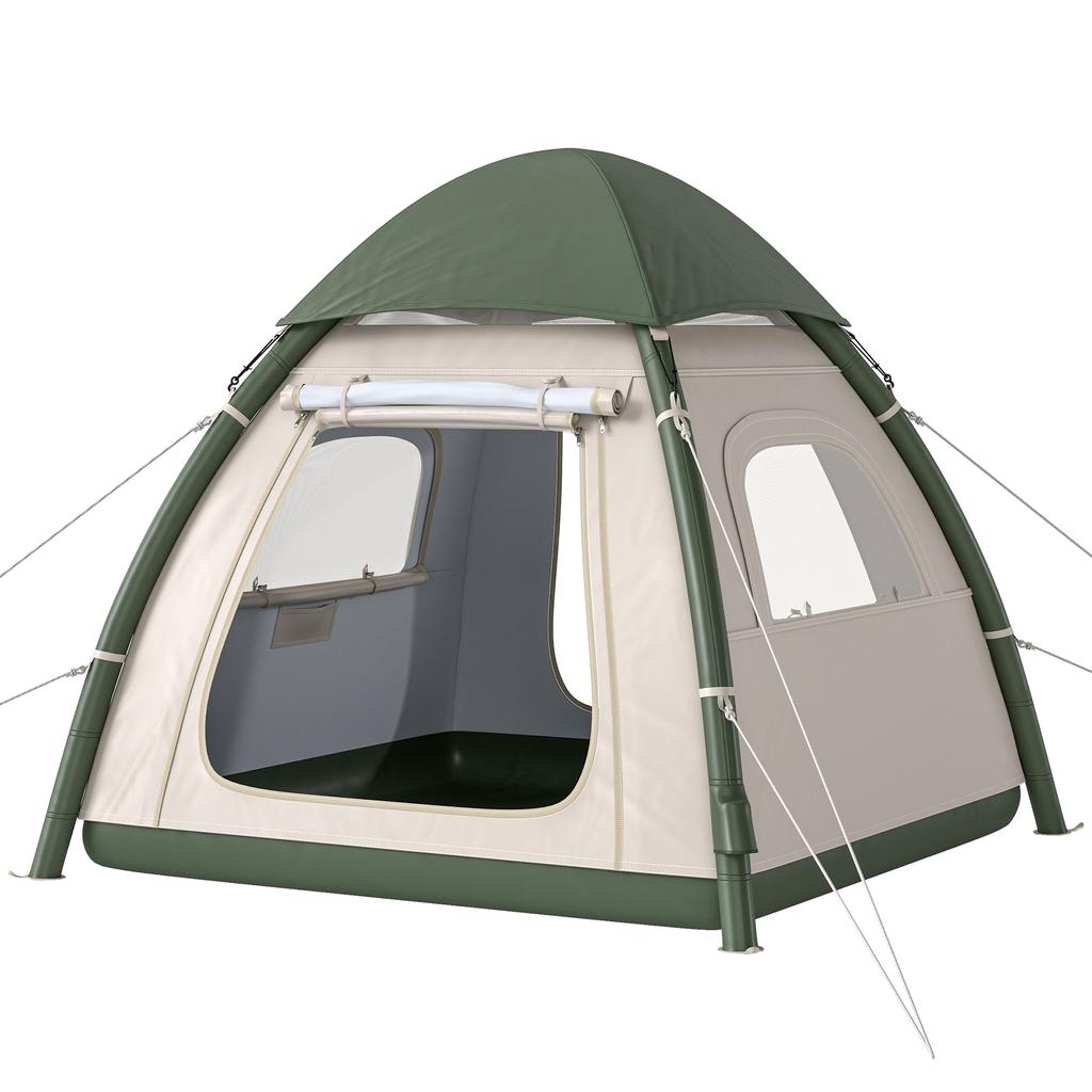 Inflatable Camping Tent with Rainfly, 3 Man Air Tent 3000mm Waterproof Blow Up Tents, Beige