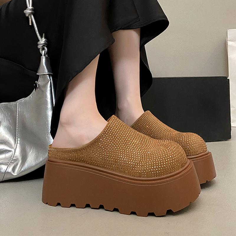 Модные женские шлепанцы на платформе, хрустальные балетки, мюли с ремешком сзади, осенняя модная дизайнерская обувь 2025, классическая повседневная обувь для женщин