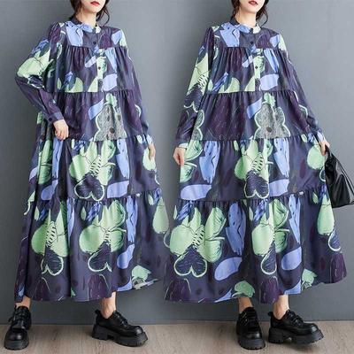 Свободные и тонкие модные платья миди с длинным рукавом и принтом