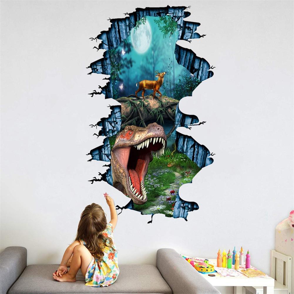 3D Наклейка на стену с изображением динозавра, украшение дома, гостиная, пейзаж, напольная плитка, фреска, наклейка для ванной, водонепроницаемые обои